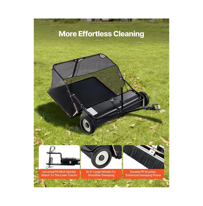 Sugift 52 in Tow Behind Yard Sweeper 26 cube.feet. Large Yard Sweeper