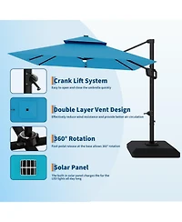 gaomon 10 ft 360degree(s) Rotation Solar Lights Cantilever Patio Umbrella with Base Included for Backyard