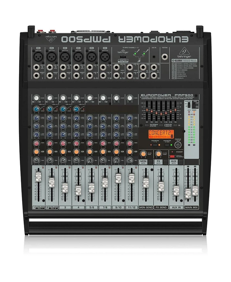 Behringer Europower PMP500 500W 12-Channel Powered Mixer with Klark Teknik Multi-fx Proces sor, Compressors, Fbq Feedback Detection System