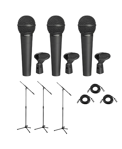 Behringer Ultravoice XM8500 Dynamic Cardioid Vocal Microphone, Bundle with 25' Xlr Cable and Tripod Stand, 3-Pack