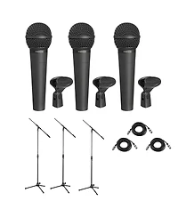 Behringer Ultravoice XM8500 Dynamic Cardioid Vocal Microphone, Bundle with 25' Xlr Cable and Tripod Stand, 3-Pack