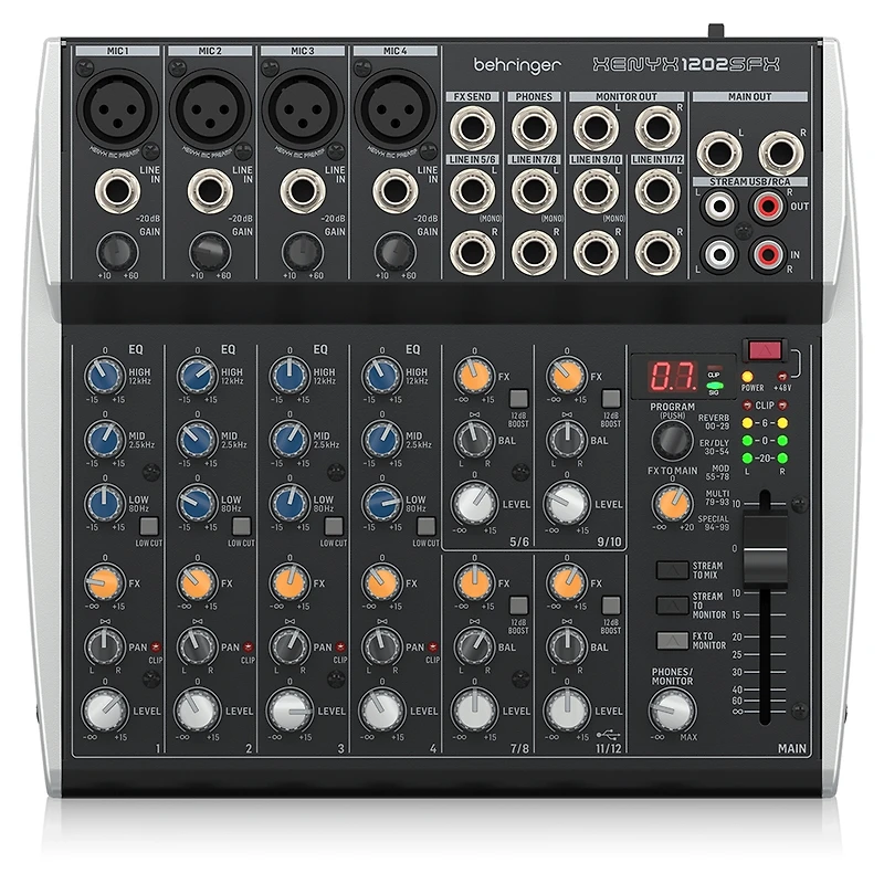 Behringer Xenyx 1202SFX Premium Analog 12-Input Mixer with Usb Interface, Bundle with TAPH100 Headphones, 2x Instrument and Microphone Cables