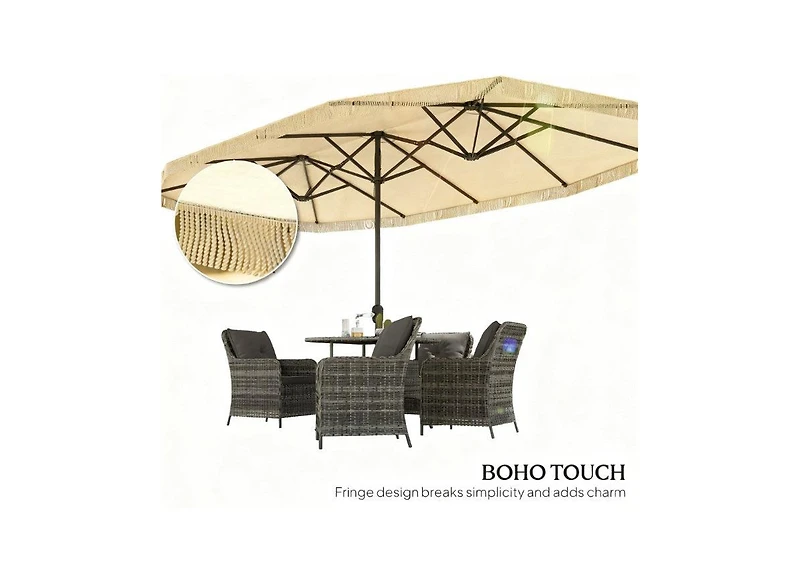 Clihome Extra Large Outdoor Umbrella,Rectangle Patio Umbrella,with Fringe and Crank Handle