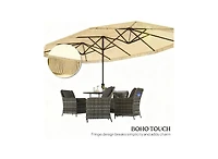 Clihome Extra Large Outdoor Umbrella,Rectangle Patio Umbrella,with Fringe and Crank Handle
