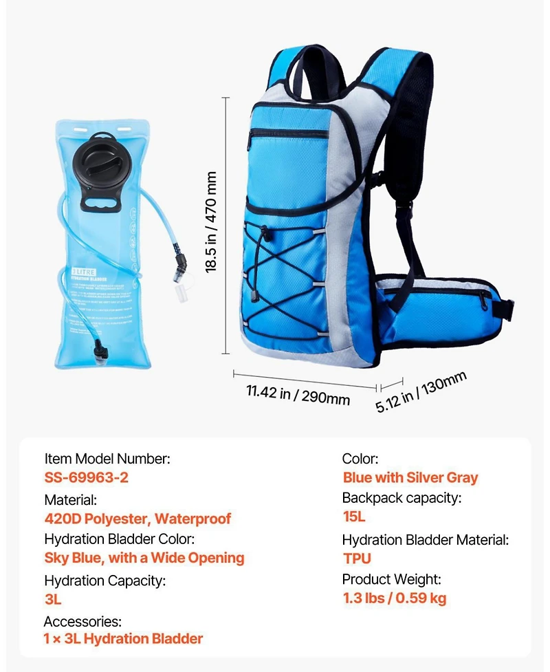 Mecale 15L Insulated Hydration Backpack with 3L Water Bladder