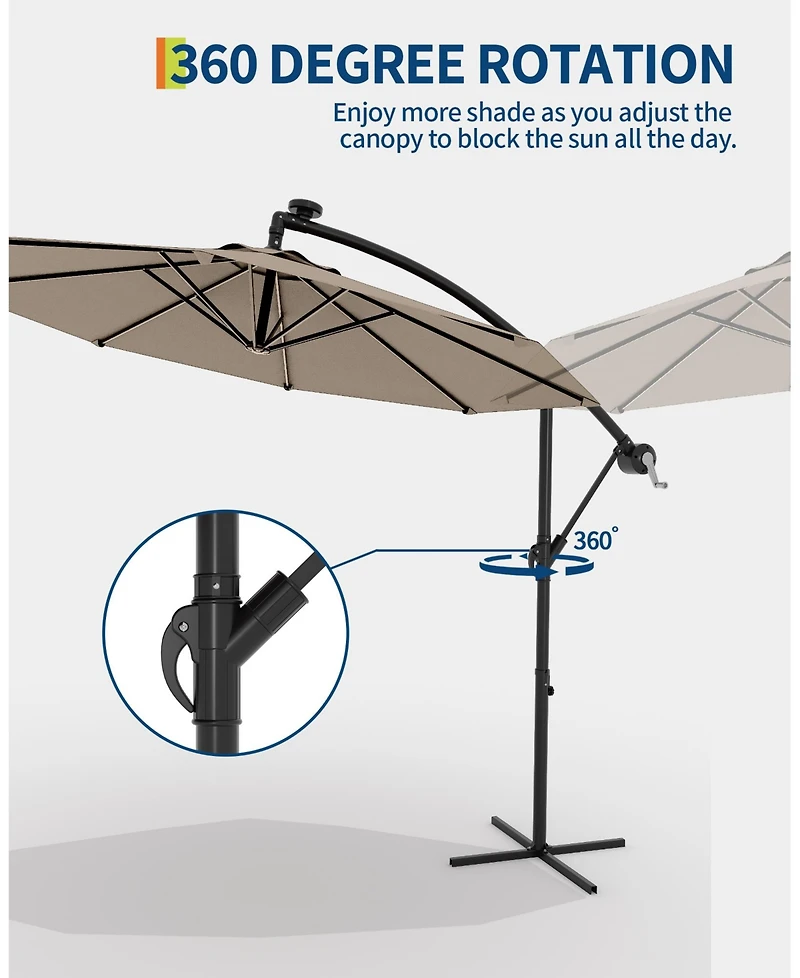 gaomon 10ft Outdoor 360degree(s) Rotation Offset Patio Umbrella with Base, Sun Protection for Deck, Poolside, Backyard