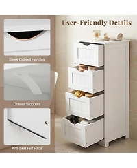 Gymax Bathroom Floor Cabinet Freestanding Narrow Side Storage Organizer w/ 4 Drawers