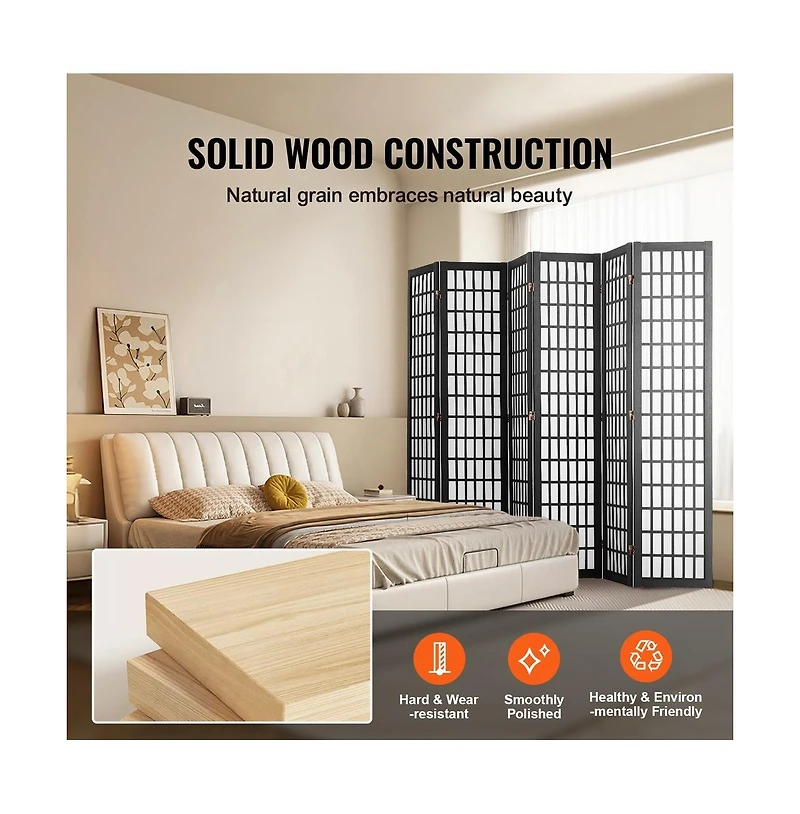 Sugift Room Divider 6 Panel Japanese Room Divider Folding Privacy Screen Indoor
