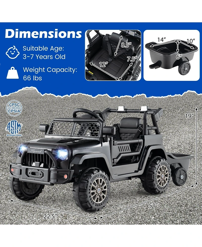 Mecale Kids Ride On Utv Car with Detachable Trailer 12V Battery Powered Truck