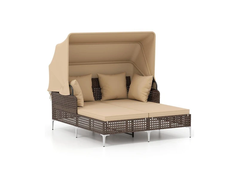 Boyel Living Outdoor Daybed with Retractable Canopy Pe Wicker Rattan Patio Lounger