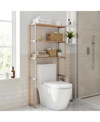 Gymax Over The Toilet Storage Rack 3-Tier Pine Wood Bathroom Organizer w/ Open Shelves