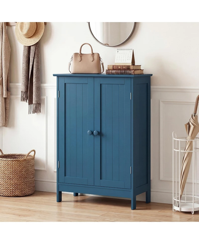 Gymax Bathroom Cabinet Wooden Storage Cabinet w/ 2 Doors and 3-Level Adjustable Shelf