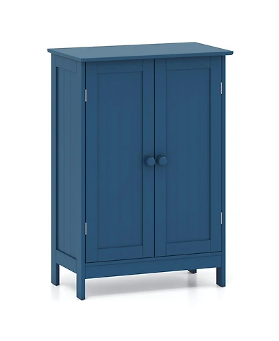 Gymax Bathroom Cabinet Wooden Storage Cabinet w/ 2 Doors and 3-Level Adjustable Shelf