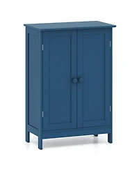 Gymax Bathroom Cabinet Wooden Storage Cabinet w/ 2 Doors and 3-Level Adjustable Shelf