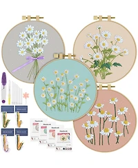 Gnuadz 4 Set Embroidery Kit Beginners Daisy Cross Stitch Hoop Thread