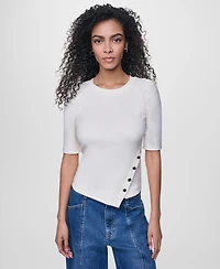 Dkny Jeans Women's Asymmetric Hemline Puff Elbow-Sleeve Top