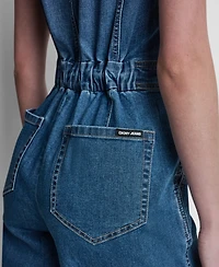 Dkny Jeans Women's Wide-Leg Cap-Sleeve Denim Jumpsuit