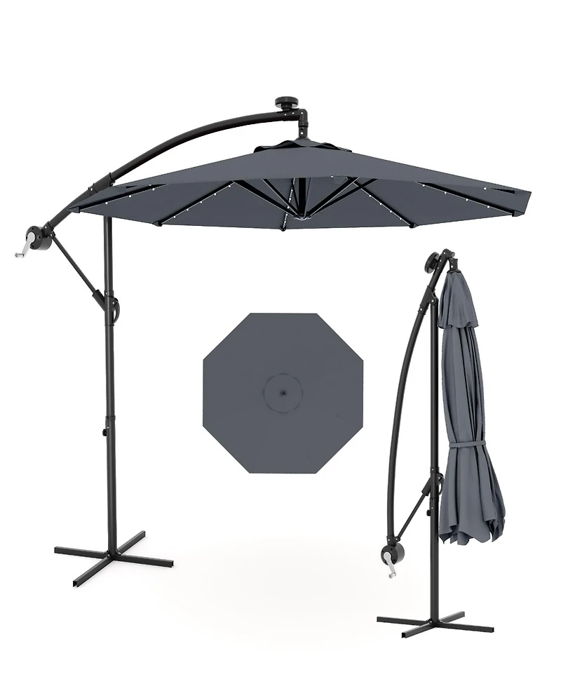 Gaomon Uv-Resistant Offset Patio Umbrella with Solar Led Lights for Backyard, Poolside
