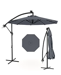 Gaomon Uv-Resistant Offset Patio Umbrella with Solar Led Lights for Backyard, Poolside