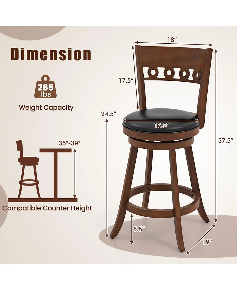 Slickblue Modern Swivel Bar Stools 2 Pack with Rubber Wood Frame Design