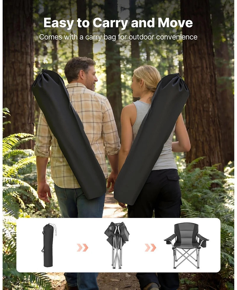 Mecale Oversized Camping Chairs 450 lbs with Cooler Bag and Cup Holder 2 Pack
