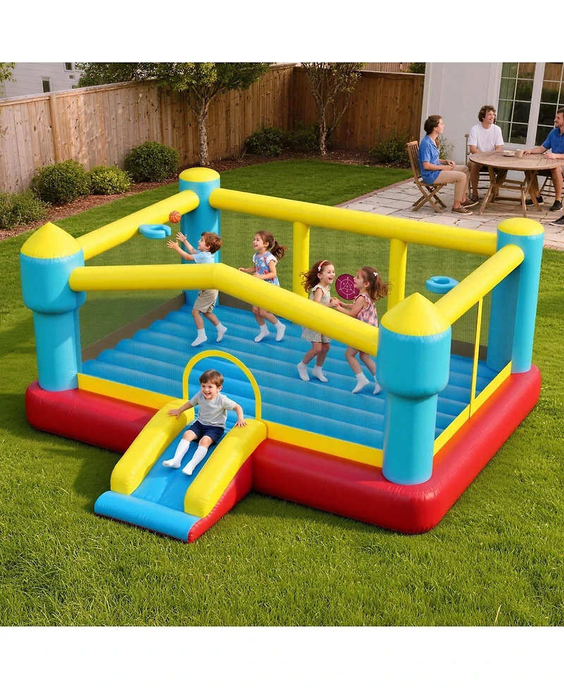 Mecale Inflatable Bounce House 14.7 x 13.8 Ft with Basketball Hoop, Ages 3