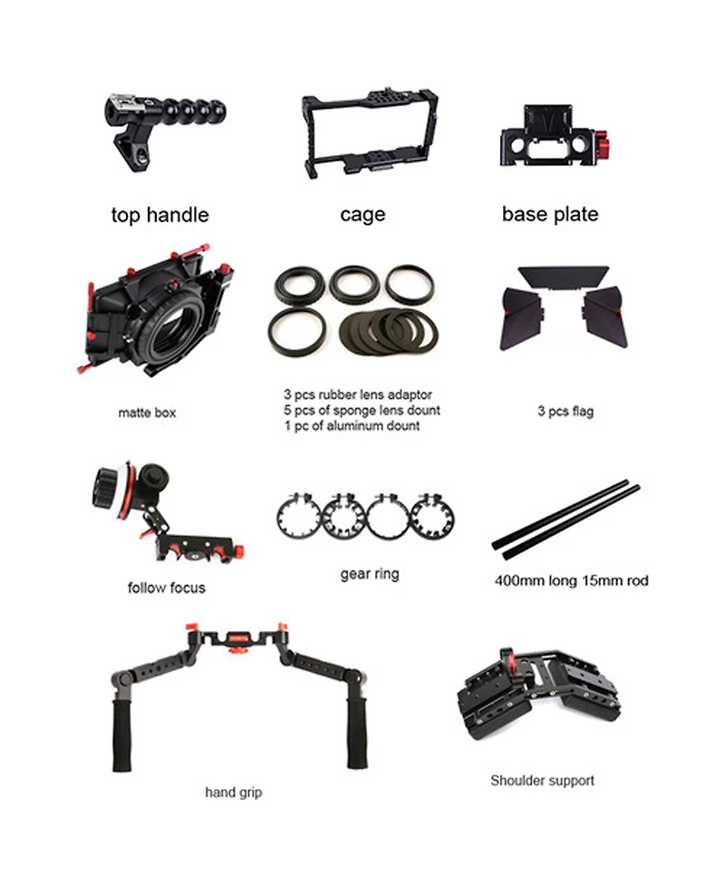 Came-tv Bmpcc 4K Plus Shoulder Rig Mattebox A/B Follow Focus 15mm Rod for BlackMagic Pocket Cinema Camera
