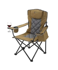 Arrowhead Outdoor Folding Camp Chair w/ Headrest, Cup and Wine Glass Holder, Armrest 6-can Cooler, Carry Bag, 550 lbs Capacity