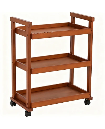 Yigii Solid Beechwood Art Cart with 3-Tier Shelves and Swivel Wheels
