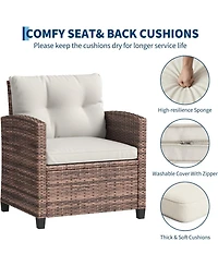 GarveeLife 3-Piece Outdoor Wicker Conversation Set with Cushions and Tempered Glass Table for Patio, Balcony, Porch or Garden