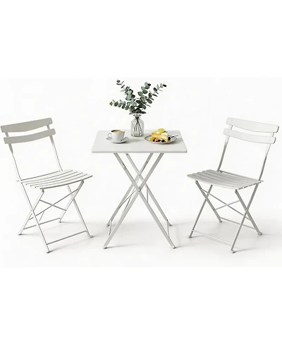 GarveeLife 3-Piece Folding Patio Bistro Set, Outdoor Metal Table and 2 Chairs, Weather-Resistant, Space-Saving Compact Furniture for Garden, Yard