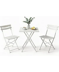 GarveeLife 3-Piece Folding Patio Bistro Set, Outdoor Metal Table and 2 Chairs, Weather-Resistant, Space-Saving Compact Furniture for Garden, Yard