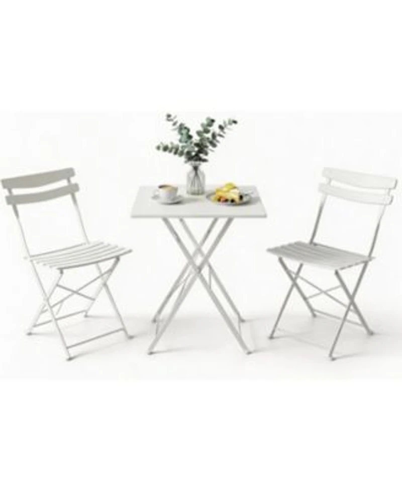 Garveelife 3 Piece Folding Patio Bistro Set Outdoor Metal Table 2 Chairs Weather Resistant Space Saving Compact Furniture For Garden Yard