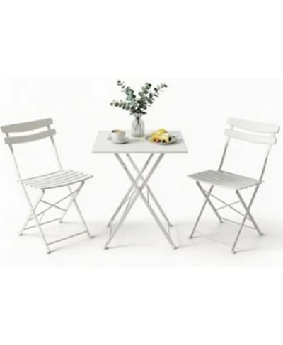 Garveelife 3 Piece Folding Patio Bistro Set Outdoor Metal Table 2 Chairs Weather Resistant Space Saving Compact Furniture For Garden Yard