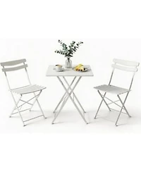 Garveelife 3 Piece Folding Patio Bistro Set Outdoor Metal Table 2 Chairs Weather Resistant Space Saving Compact Furniture For Garden Yard