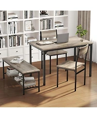 Yiortwo 4-Piece Dining Table Set with Bench, 2 Chairs and Storage Shelf