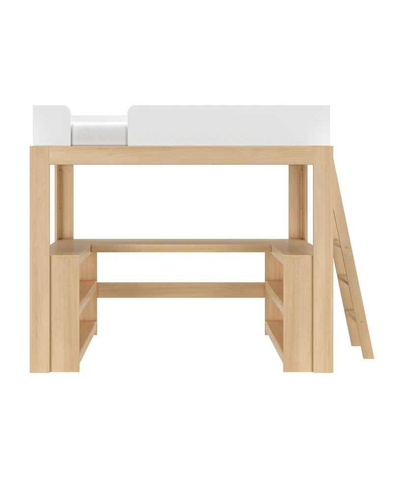 Max and Lily Mid-Century Modern Twin Loft Bed with Wraparound Desk Shelves