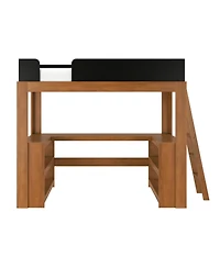 Max and Lily Mid-Century Modern Twin Loft Bed with Wraparound Desk and Shelves