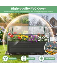 Gymax Galvanized Raised Garden Bed w/ Cover Planter Box Mini Greenhouse Sliver and Clear