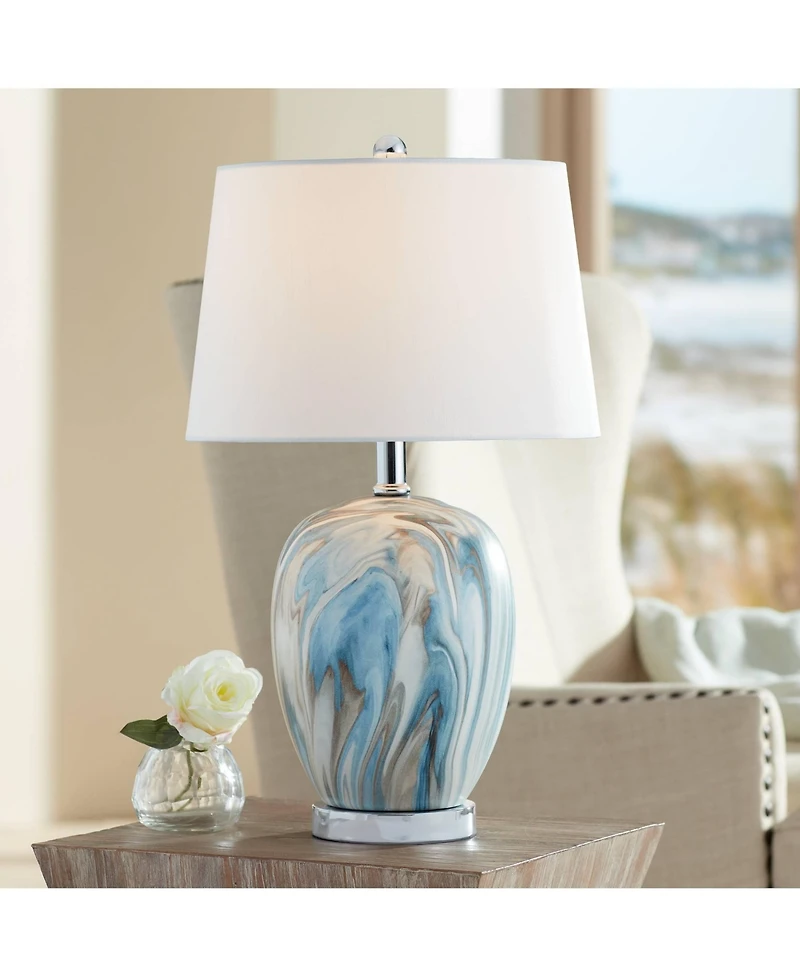 360 Lighting Travis Small Modern Coastal Accent 3-Way Table Lamp Marble Finish Ceramic Single Living Room Bedroom