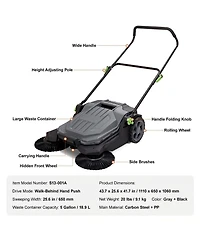 Sugift Walk-behind Hand Push Floor Sweeper, 25.6 inch Sweeping Width, Manual, Adjustable