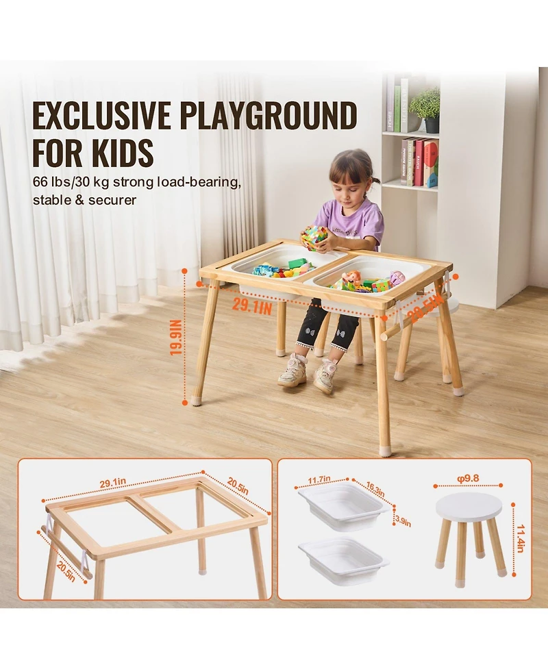 Mecale Wooden Sensory Table and 2 Chairs Set for Toddlers, Ages 3