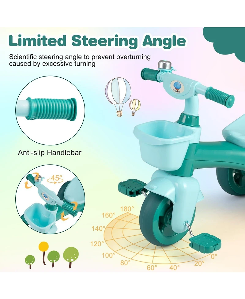 Mecale Toddler Tricycle with Limited Steering with Front Baskets and Bell