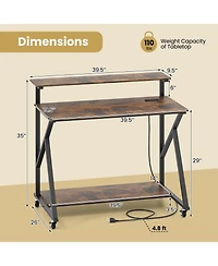 Mecale Rolling Computer Desk with Charging Station and Monitor Shelf, Home Office Storage Desk
