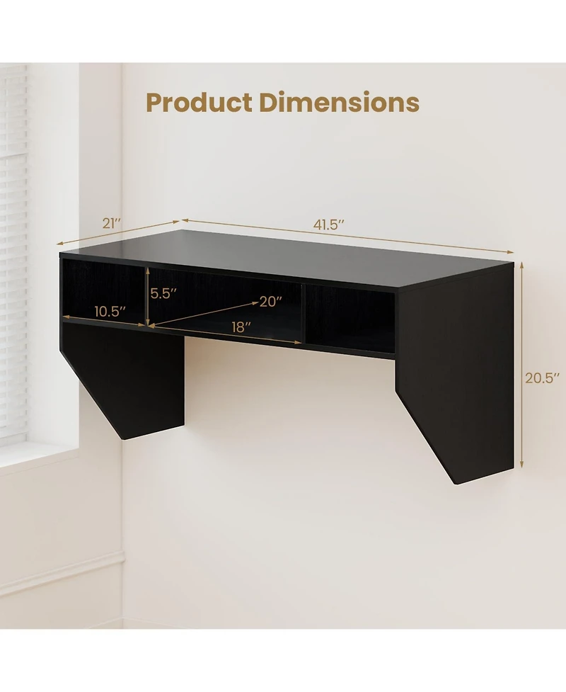Mecale Floating Wall-Mounted Computer Desk with 3 Storage Compartments, Home Office