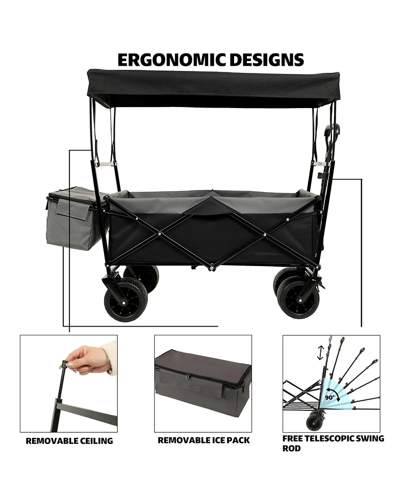 Mondawe 480lbs Collapsible Storage Wagon Utility Carts w/ Mosquito Net, Ice Pack, Removable Canopy