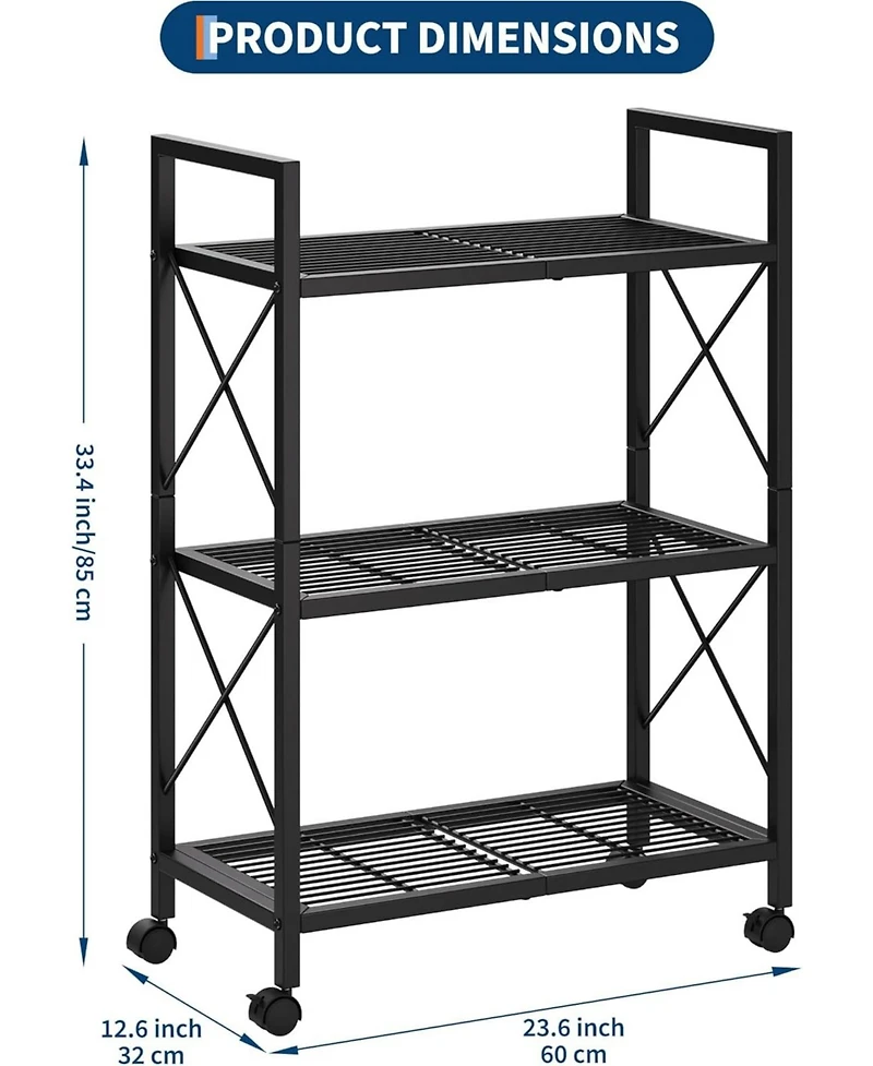 gaomon 3-Tier Metal Frame Slim Shoe Rack with Non Woven Shelves & Wheels