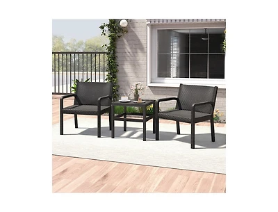 Boyel Living 3 Piece Patio Furniture Set with 2 Modern Rattan Armchair and 25 Inch Square Side Table