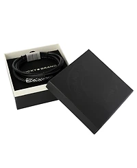 Lucky Brand Men s Multi Row 8'' Leather Bracelet with Braided Barrel, Black