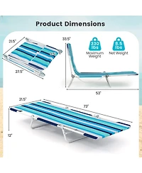 Sugift 2 Pieces 5-Position Lay Flat Beach Recliner with Carry Strap and Metal Frame